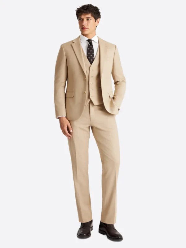 SuitsHeritage Men's Solid Camel Slim Fit 3 Piece Suits