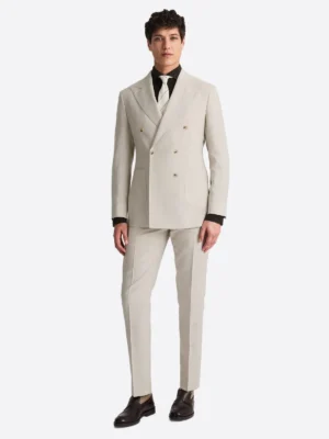 SuitsHeritage Men’s Twil Cream Double Breasted Regular Fit 2 Piece Suit
