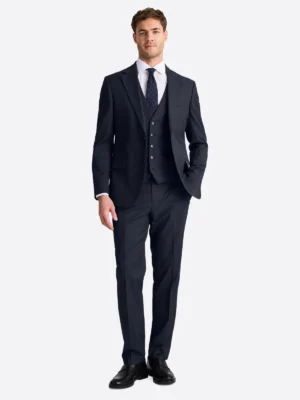 SuitsHeritage Men's Solid Dark Navy Regular Fit 3 Piece Suits