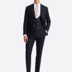 SuitsHeritage Men's Dark Navy Solid Slim Fit 3 Piece Suits