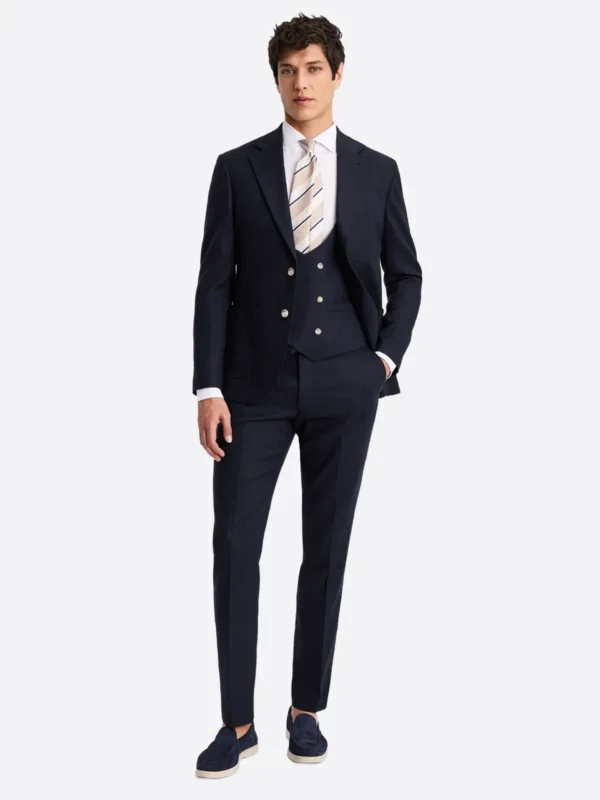 SuitsHeritage Men's Dark Navy Solid Slim Fit 3 Piece Suits