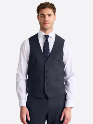 SuitsHeritage Men's Solid Dark Navy Regular Fit 3 Piece Suits Vest