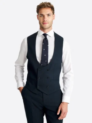 SuitsHeritage Men's Solid Dark Navy Slim Fit 3 Piece Suits Vest