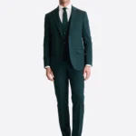 SuitsHeritage Men's Solid Green Regular Fit 3 Piece Suits