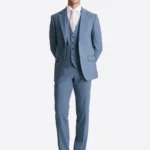 SuitsHeritage Men's Solid Light Blue Regular Fit 3 Piece Suits