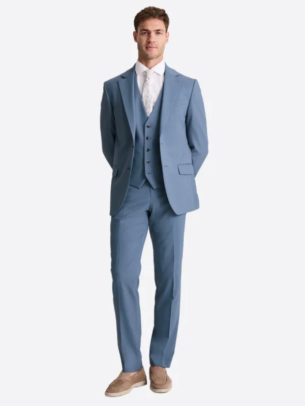 SuitsHeritage Men's Solid Light Blue Regular Fit 3 Piece Suits