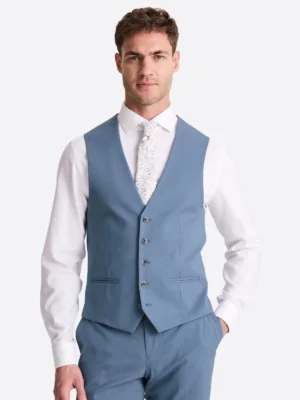 SuitsHeritage Men's Solid Light Blue Regular Fit 3 Piece Suits Vest