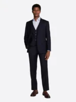 SuitsHeritage Men's Solid Navy Regular Fit 3 Piece Suits