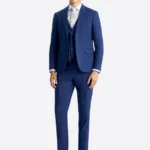 SuitsHeritage Men's Textured Blue Slim Fit 3 Piece Suits