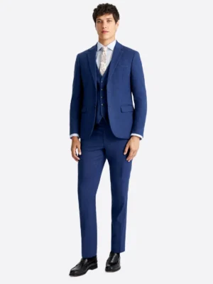 SuitsHeritage Men's Textured Blue Slim Fit 3 Piece Suits