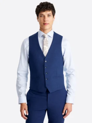 SuitsHeritage Men's Textured Blue Slim Fit 3 Piece Suits Vest