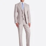 SuitsHeritage Men's Textured Cream Regular Fit 3 Piece Suits