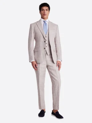 SuitsHeritage Men's Textured Cream Regular Fit 3 Piece Suits