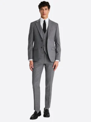 SuitsHeritage Men's Textured Grey Slim Fit 3 Piece Suits