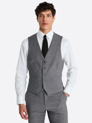 SuitsHeritage Men's Textured Grey Slim Fit 3 Piece Suits Vest