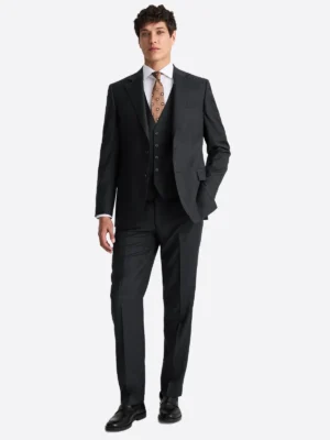 SuitsHeritage Men's Twill Black Regular Fit 3 Piece Suits