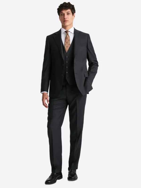 SuitsHeritage Men's Twill Black Regular Fit 3 Piece Suits