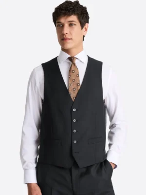 SuitsHeritage Men's Twill Black Regular Fit 3 Piece Suits Vest