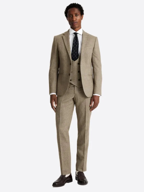 SuitsHeritage Men's Twill Brown Slim Fit 3 Piece Suits