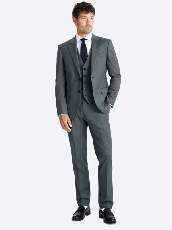 SuitsHeritage Men's Twill Grey Slim Fit 3 Piece Suits