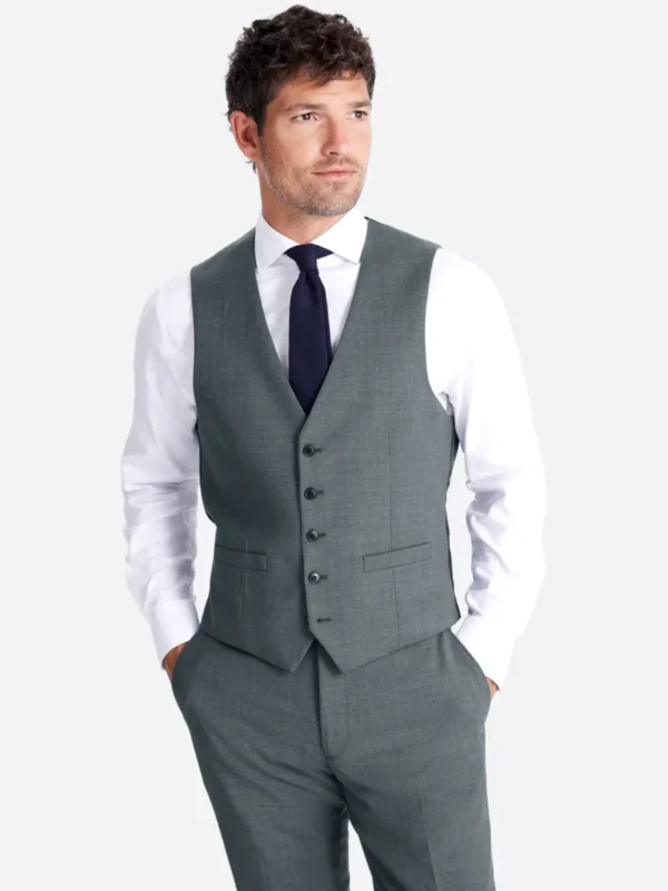 SuitsHeritage Men's Twill Grey Slim Fit 3 Piece Suits Vest