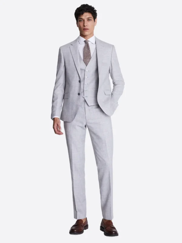 SuitsHeritage Men's Twill Light Grey Slim Fit 3 Piece Suits