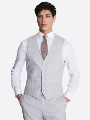 SuitsHeritage Men's Twill Light Grey Slim Fit 3 Piece Suits Vest