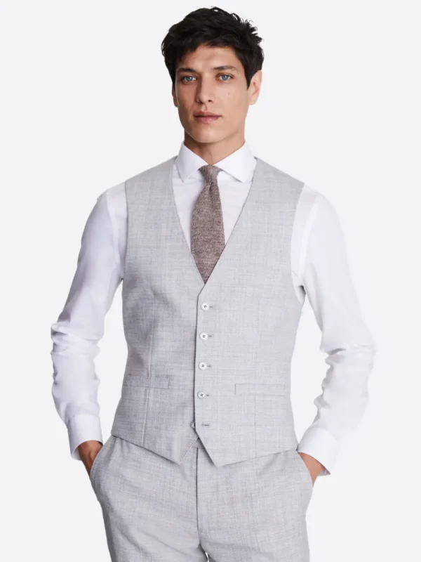 SuitsHeritage Men's Twill Light Grey Slim Fit 3 Piece Suits Vest