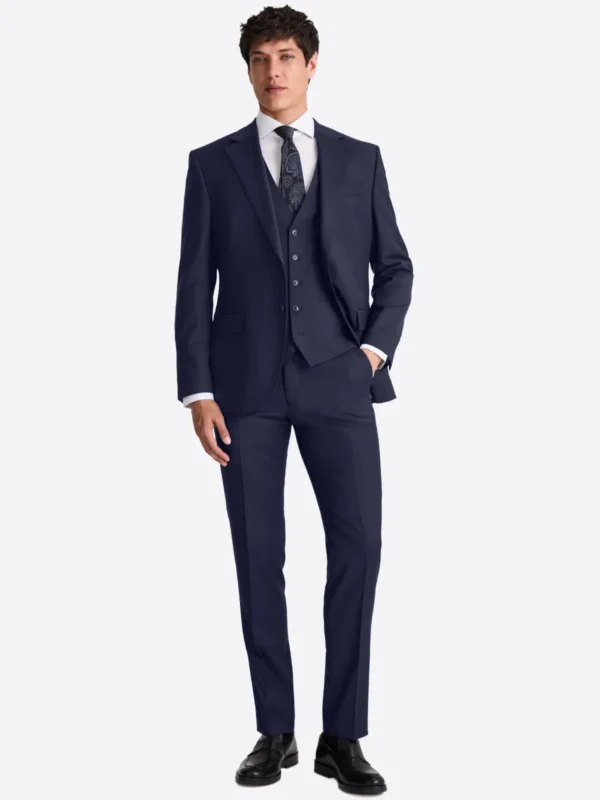 SuitsHeritage Men's Twill Navy Regular Fit 3 Piece Suits
