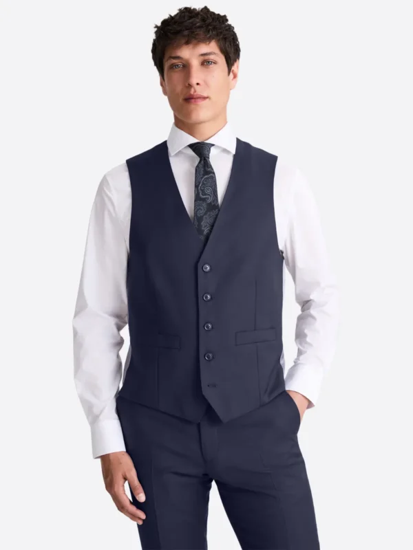 SuitsHeritage Men's Twill Navy Regular Fit 3 Piece Suits Vest