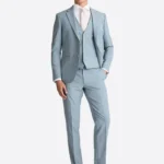 SuitsHeritage Men's Twill Sky Blue Slim Fit 3 Piece Suits