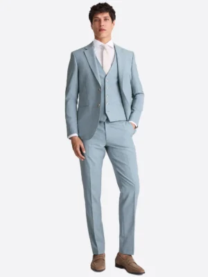 SuitsHeritage Men's Twill Sky Blue Slim Fit 3 Piece Suits