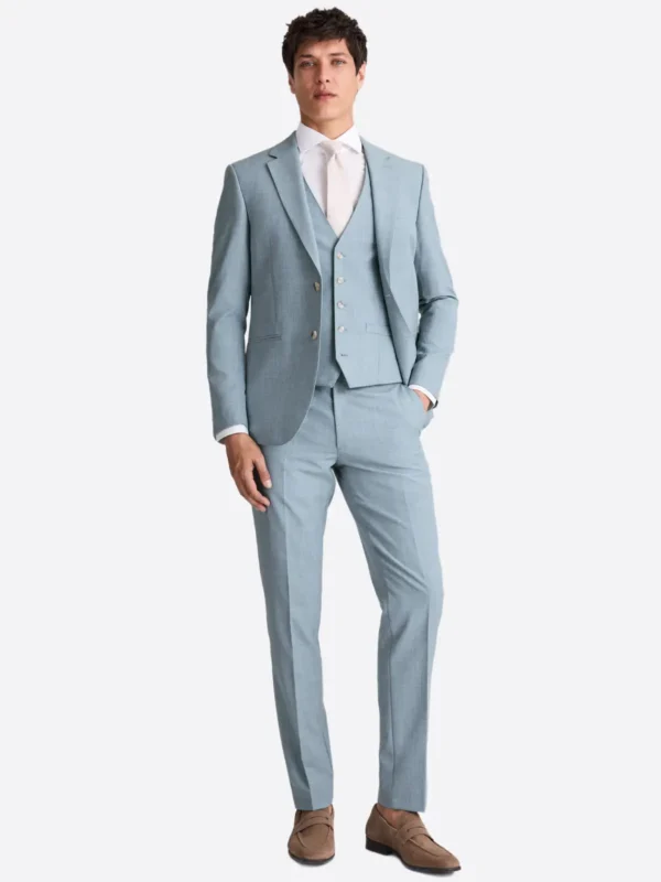 SuitsHeritage Men's Twill Sky Blue Slim Fit 3 Piece Suits