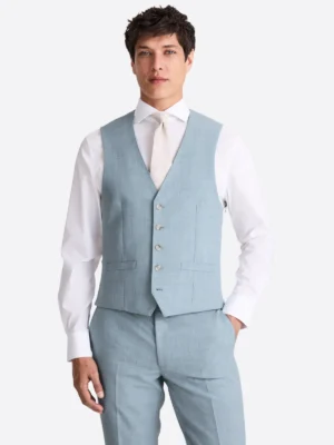 SuitsHeritage Men's Twill Sky Blue Slim Fit 3 Piece Suits Vest