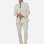SuitsHeritage Men's White Twill Double Breasted Regular Fit 3 Piece Suit