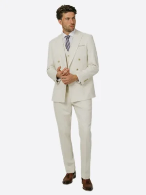 SuitsHeritage Men's White Twill Double Breasted Regular Fit 3 Piece Suit
