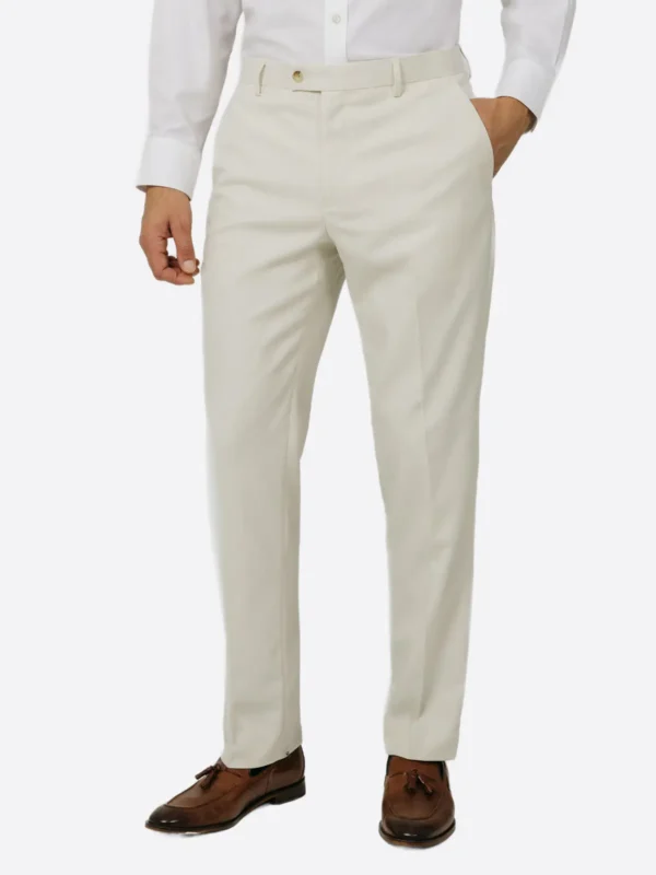 SuitsHeritage Men's White Twill Double Breasted Regular Fit 3 Piece Suit Pant
