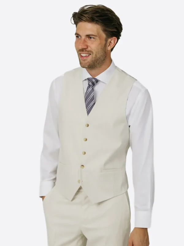 SuitsHeritage Men's White Twill Double Breasted Regular Fit 3 Piece Suit Vest