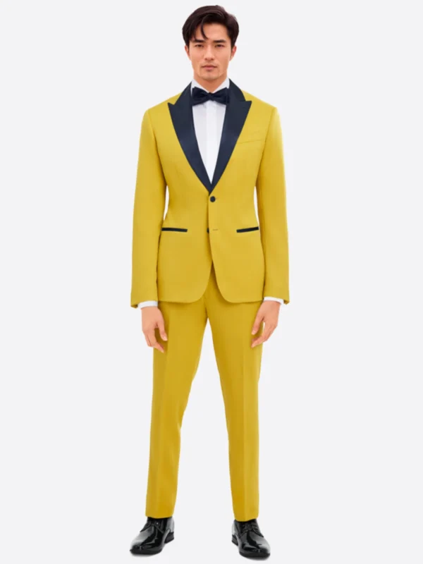 SuitsHeritage Men’s Yellow Solid Slim Fit 2 Piece Tuxedo
