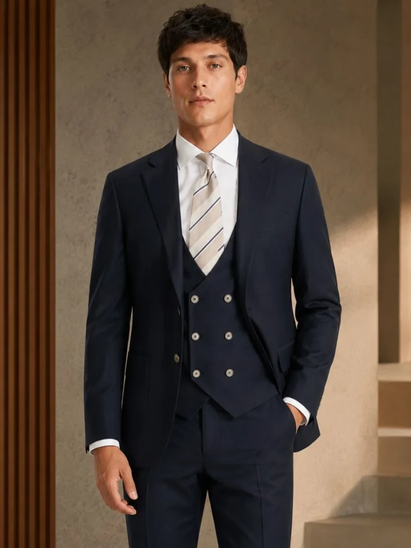 Norfield Dark Navy Solid Polyester Suit Model