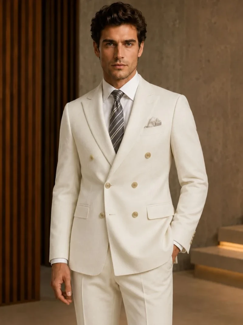 Norfield Polyester Solid White Suit Model