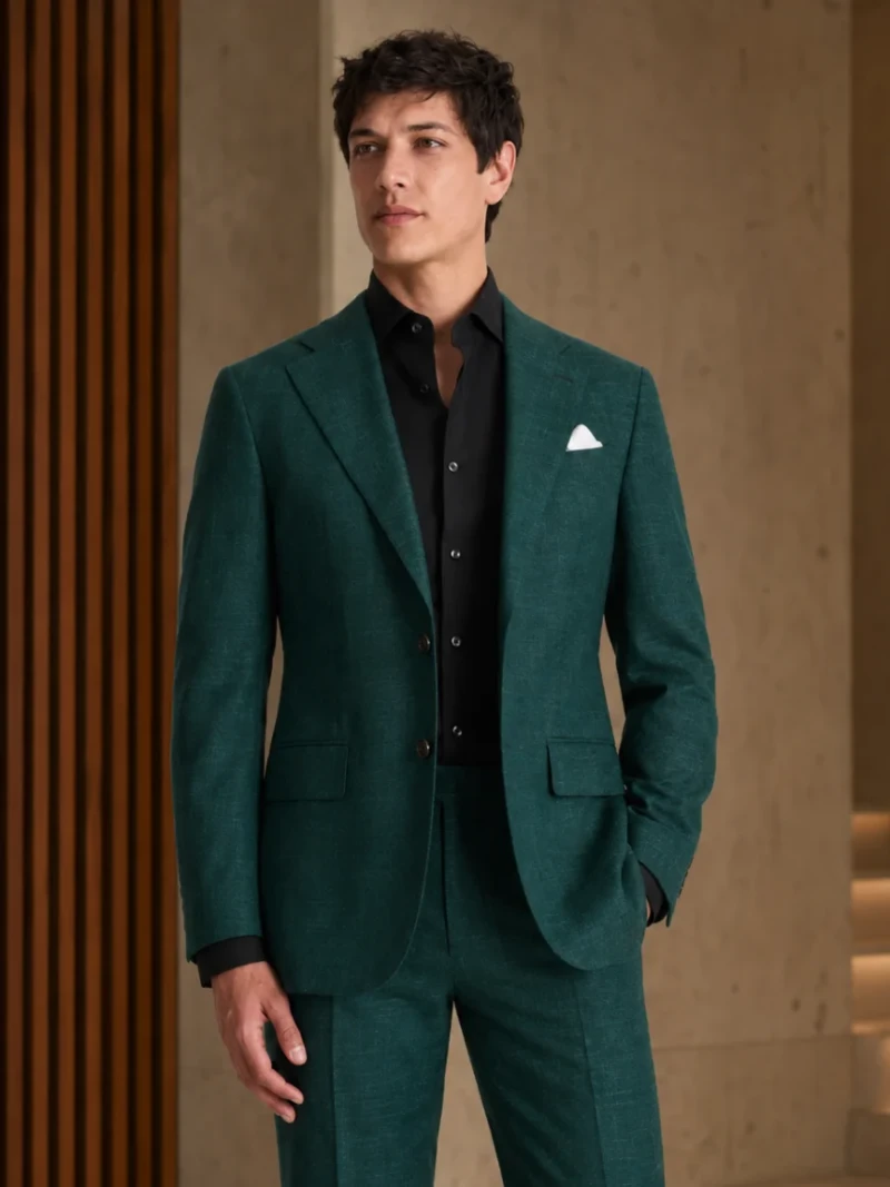Oakmere Linen Twill Green Suit Model