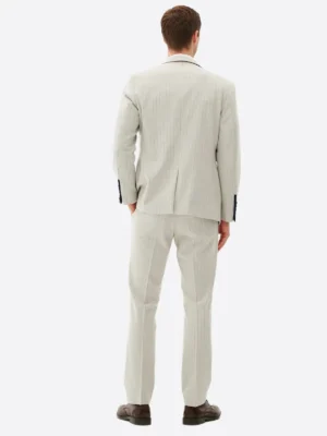 Shop The Men's Off White Pinstriped Single Breasted Three Piece Suit