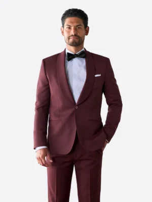 Shop The SuitsHeritage Men’s Solid Burgundy Regular Fit 2 Piece Tuxedo