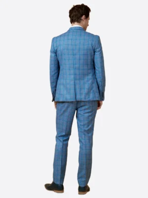 Shop The SuitsHeritage Men's Sky Blue Check Relaxed Fit 3 Piece Suit