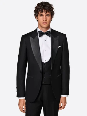 ShopThe SuitsHeritage Men’s Solid Black Slim Fit 3 Piece Tuxedo