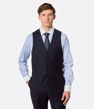 Suit Heritage Men's Dark Navy Twill Slim Fit 3 Piece Suits Close