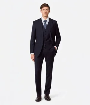 Suit Heritage Men's Dark Navy Twill Slim Fit 3 Piece Suits Front