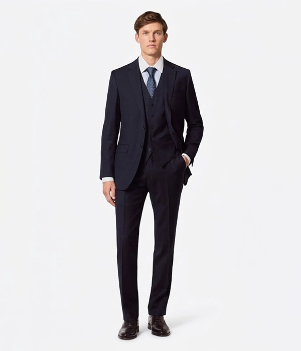 Suit Heritage Men's Dark Navy Twill Slim Fit 3 Piece Suits Front