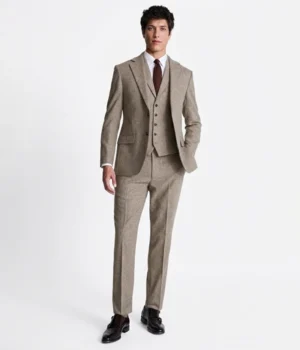 Suit Heritage Men's Donegal Cream Regular Fit 3 Piece Suit Front